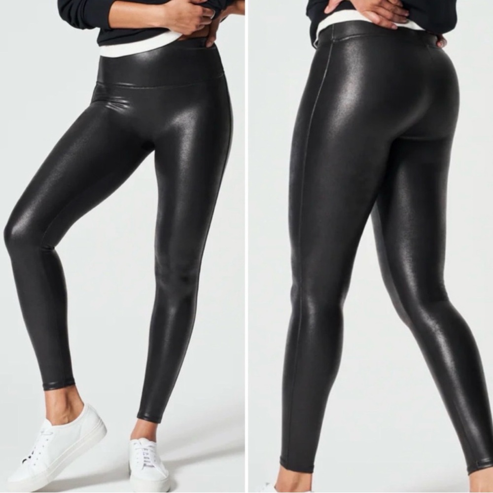 SPANX Faux Leather Black Leggings Size S